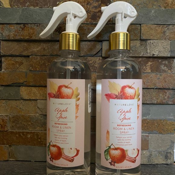 Lot (2) Nature Love APPLE SPICE Room & Linen Spray-Refreshing-Large 16 oz each - Picture 1 of 1